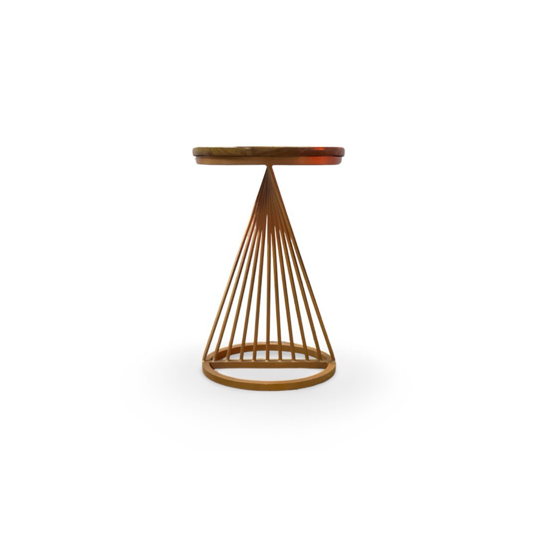 Side End Table with Teak Wood Top having Inclined Rod Design