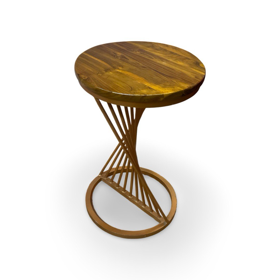 Side End Table with Teak Wood Top having Inclined Rod Design