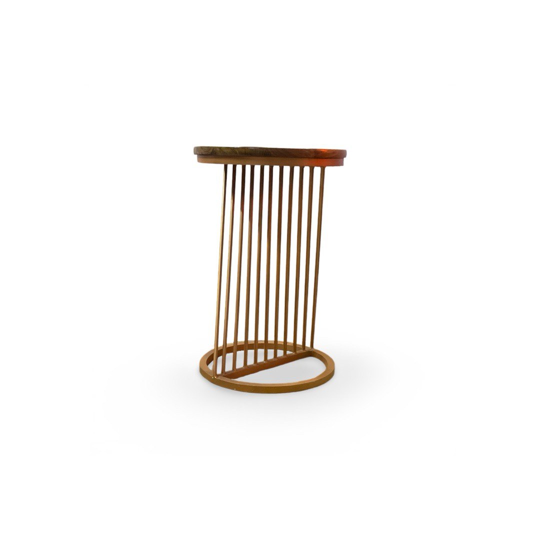 Side End Table with Teak Wood Top having Inclined Rod Design