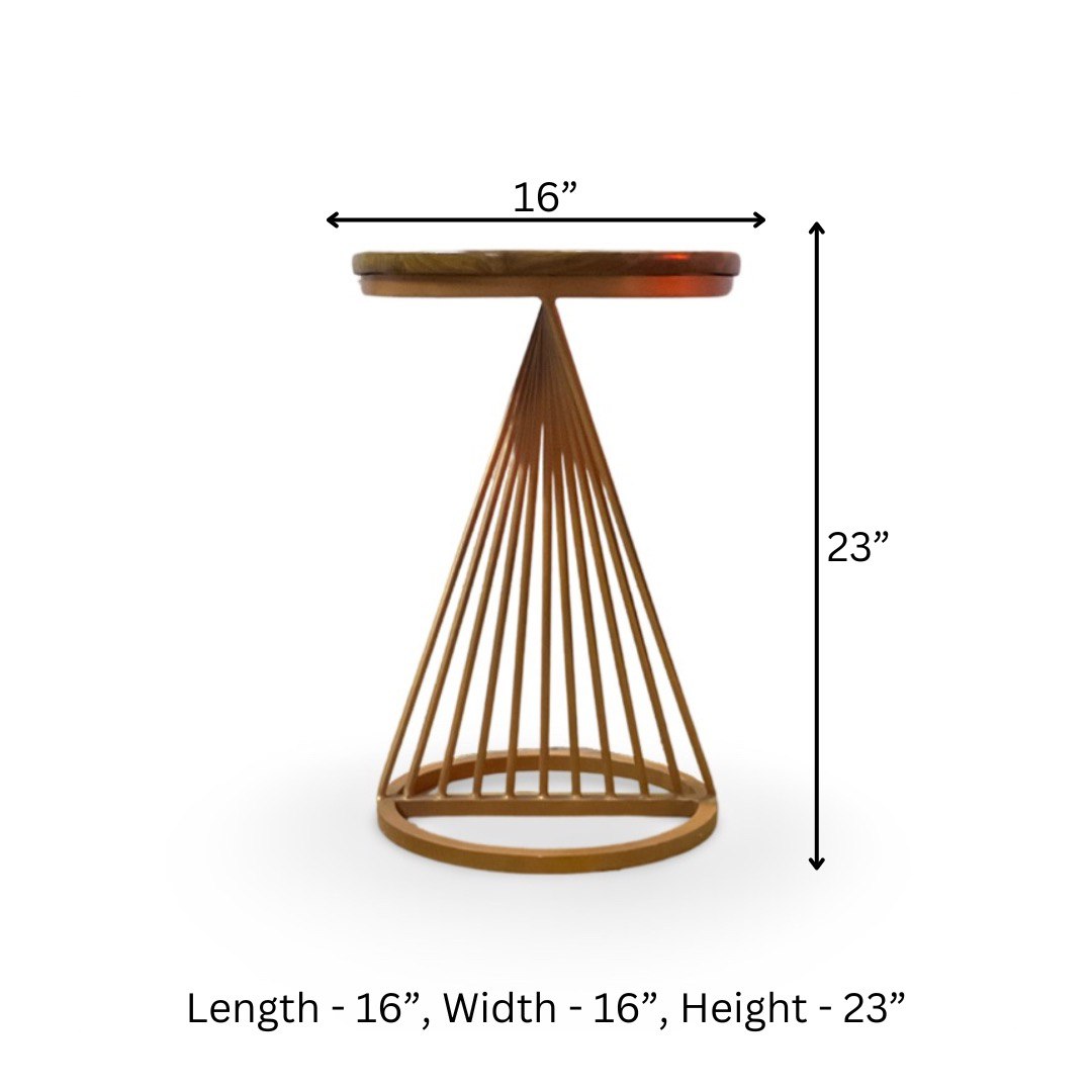 Side End Table with Teak Wood Top having Inclined Rod Design