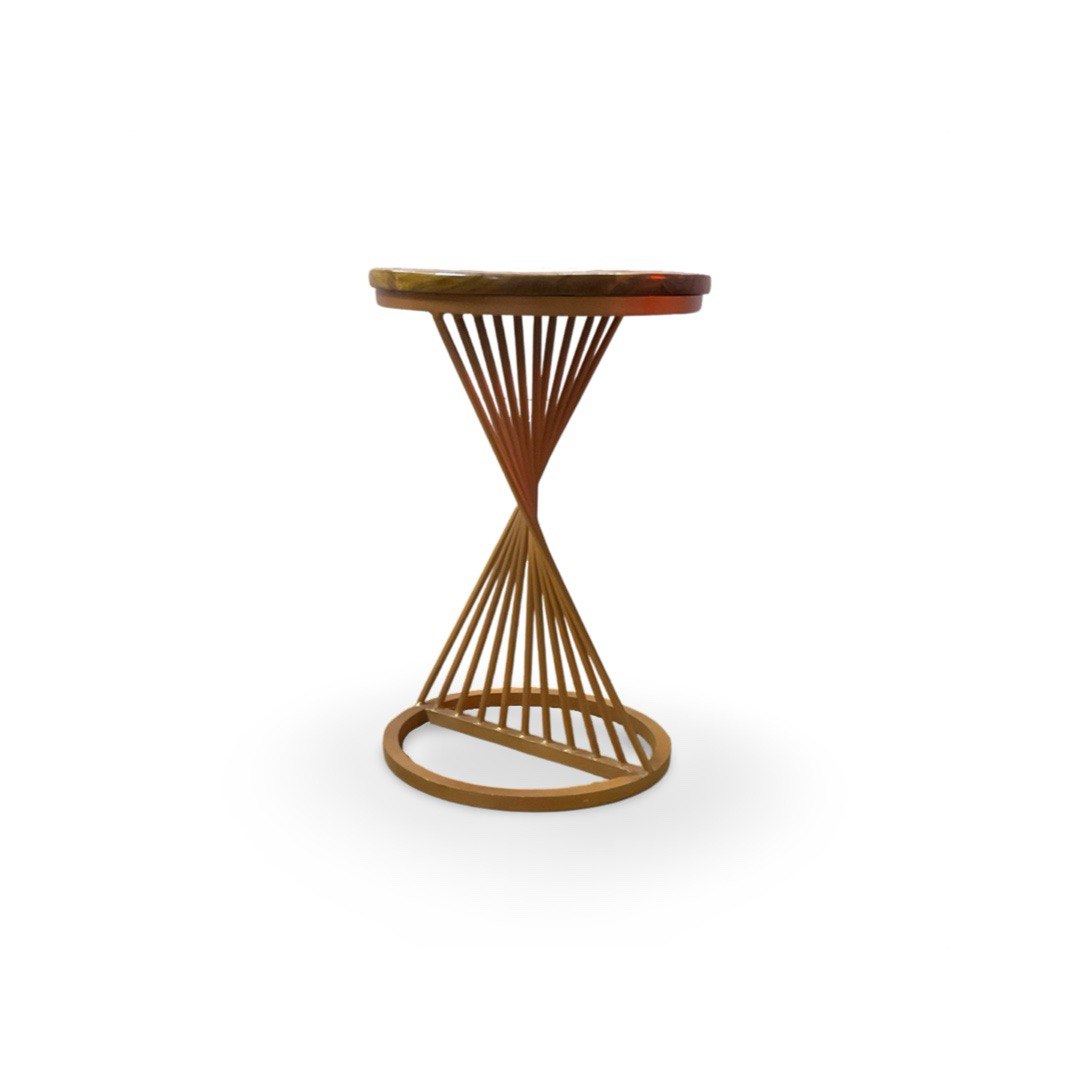 Side End Table with Teak Wood Top having Inclined Rod Design