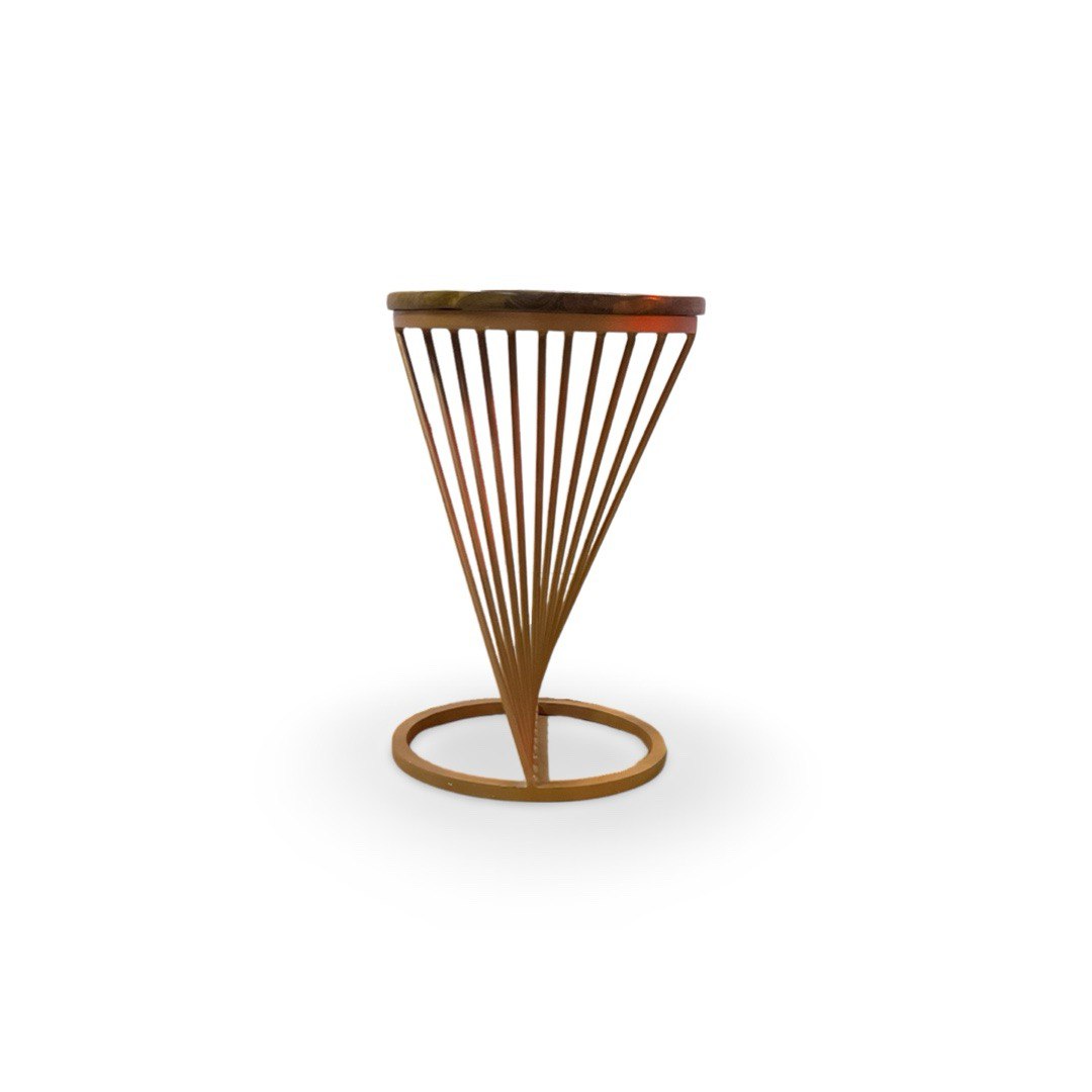 Side End Table with Teak Wood Top having Inclined Rod Design