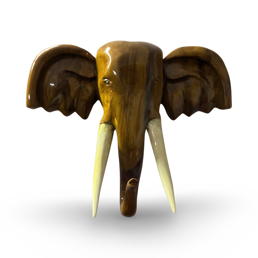 Handcrafted Teak Wood Elephant Face Wall Art Sculpture