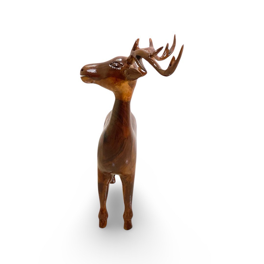 Handcrafted Teak Wood Deer Sculpture