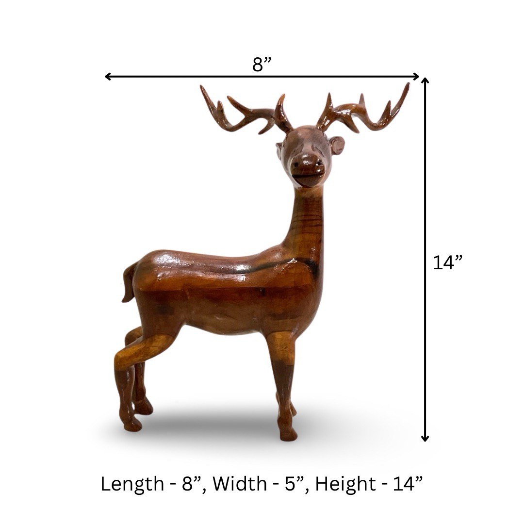 Handcrafted Teak Wood Deer Sculpture