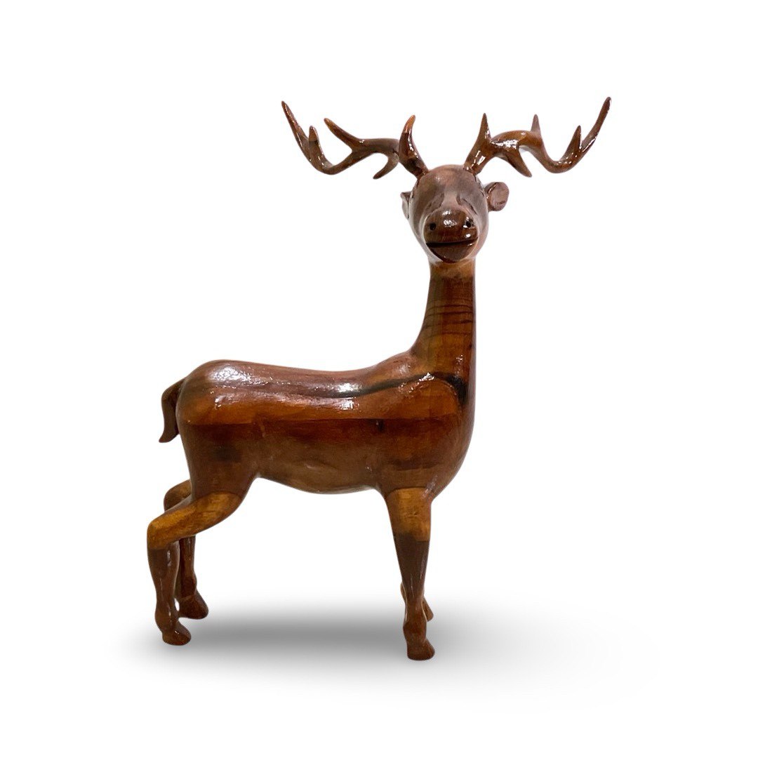 Handcrafted Teak Wood Deer Sculpture