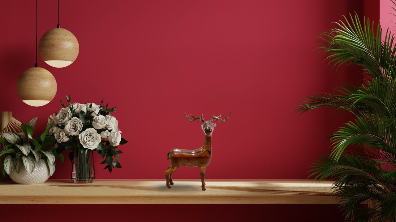 Handcrafted Teak Wood Deer Sculpture
