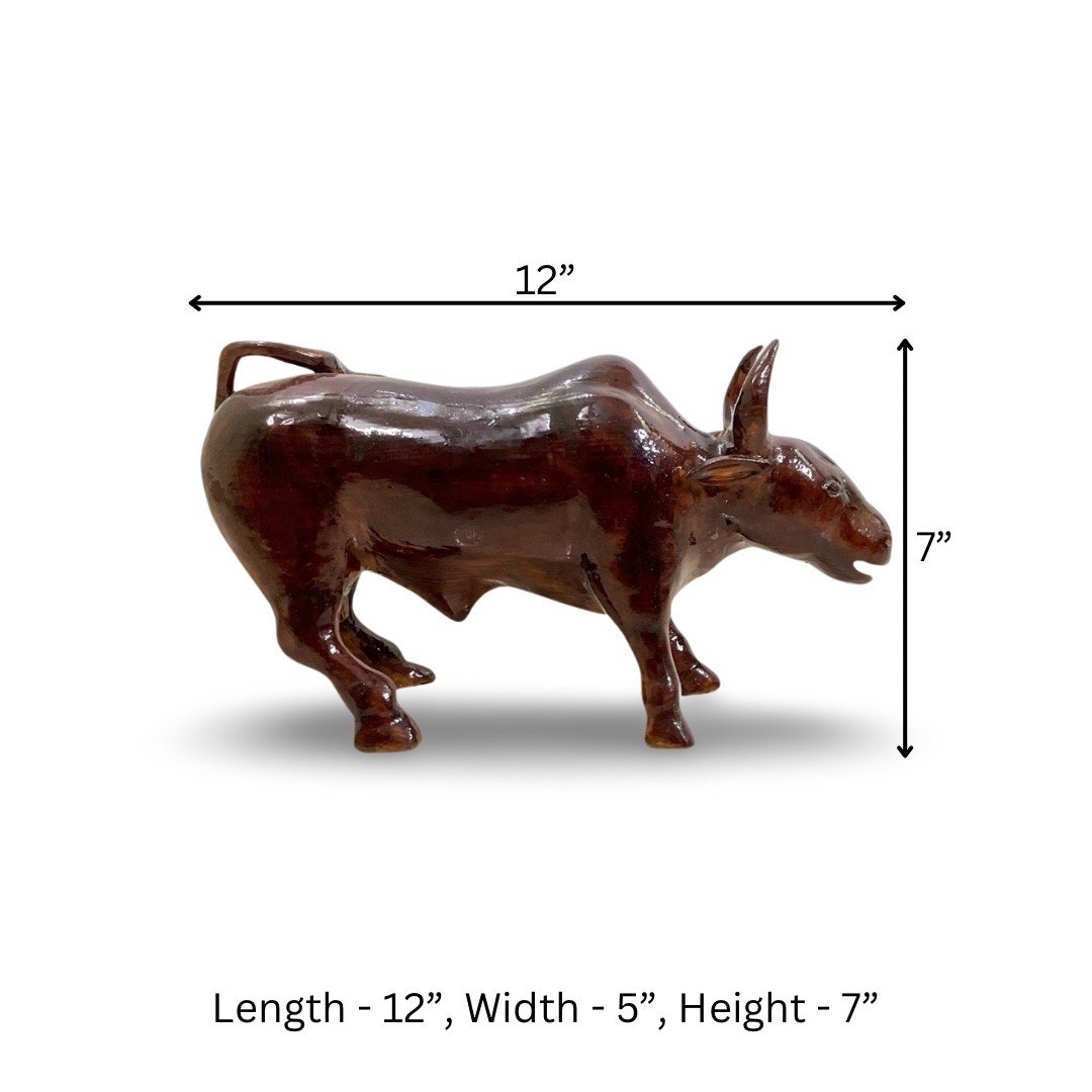 Handcrafted Teak Wood Bull Sculpture