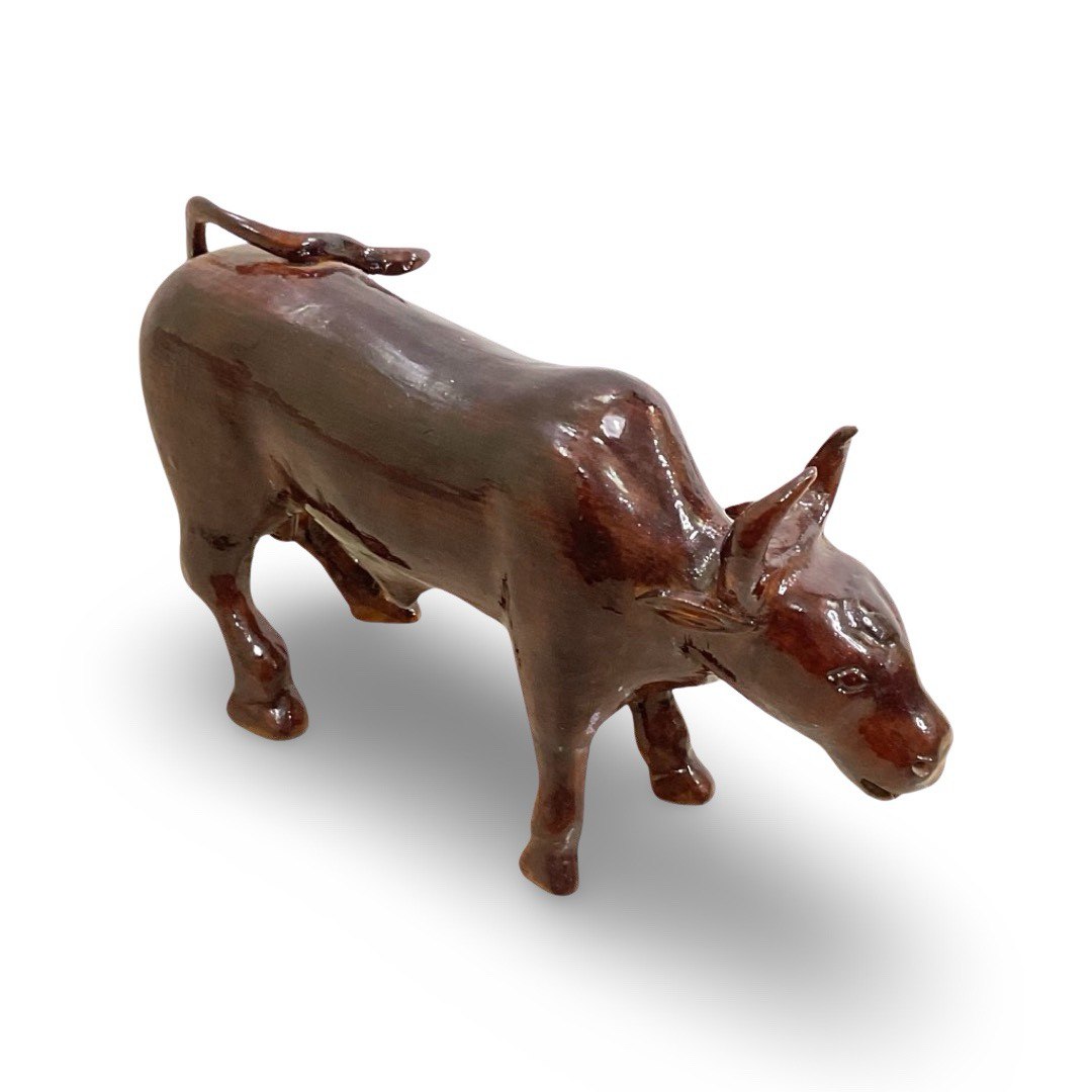 Handcrafted Teak Wood Bull Sculpture