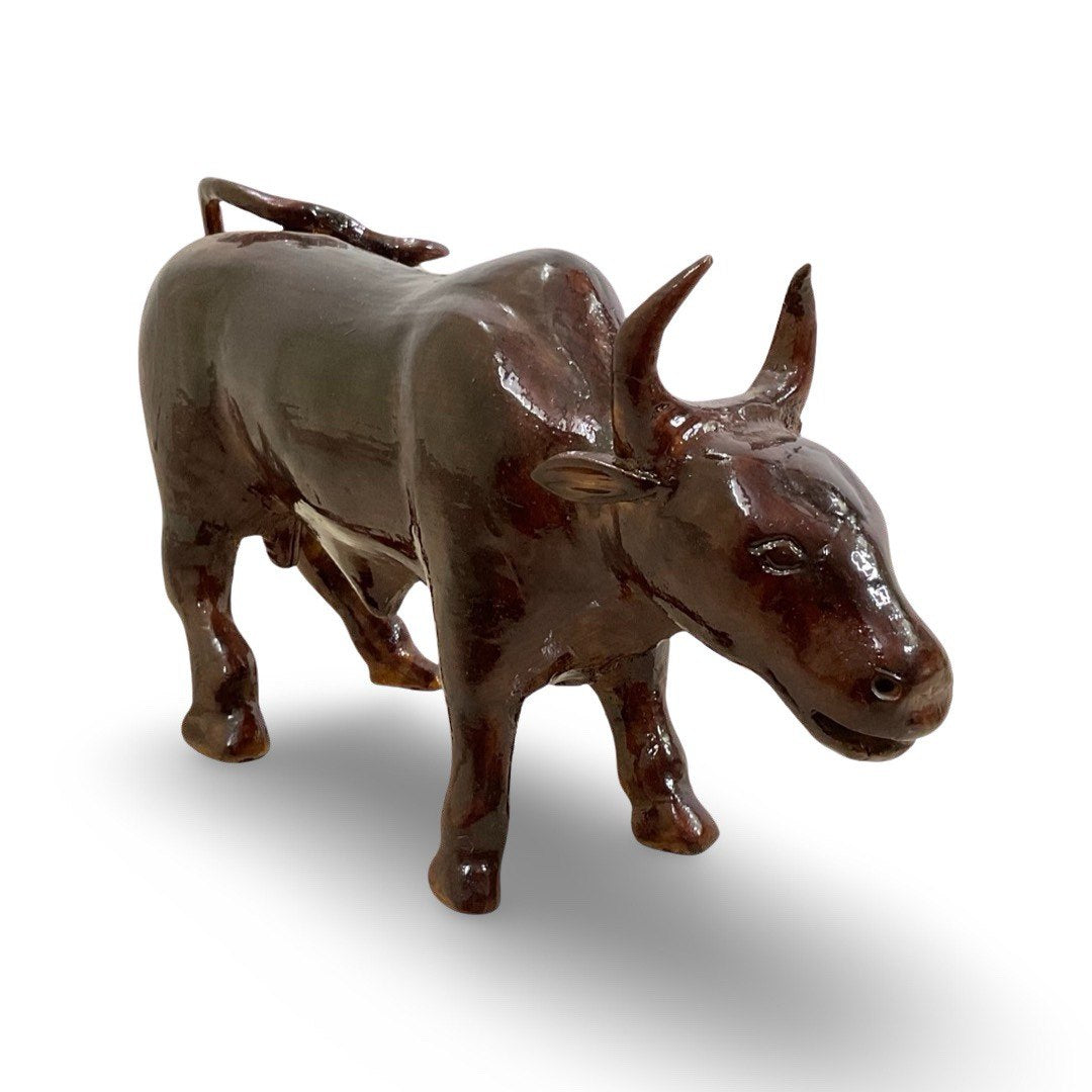Handcrafted Teak Wood Bull Sculpture
