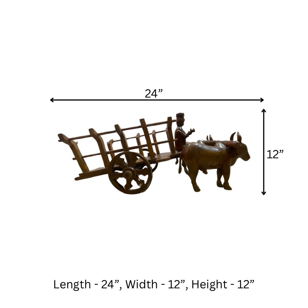 Handcrafted Teak Wood Bullock Cart Sculpture