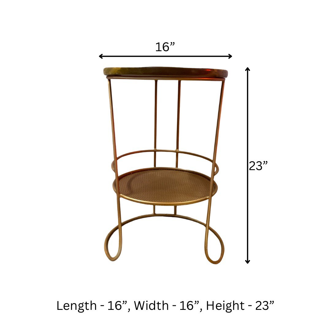 Side End Table with Teak Wood Top & Steel Mesh Compartment