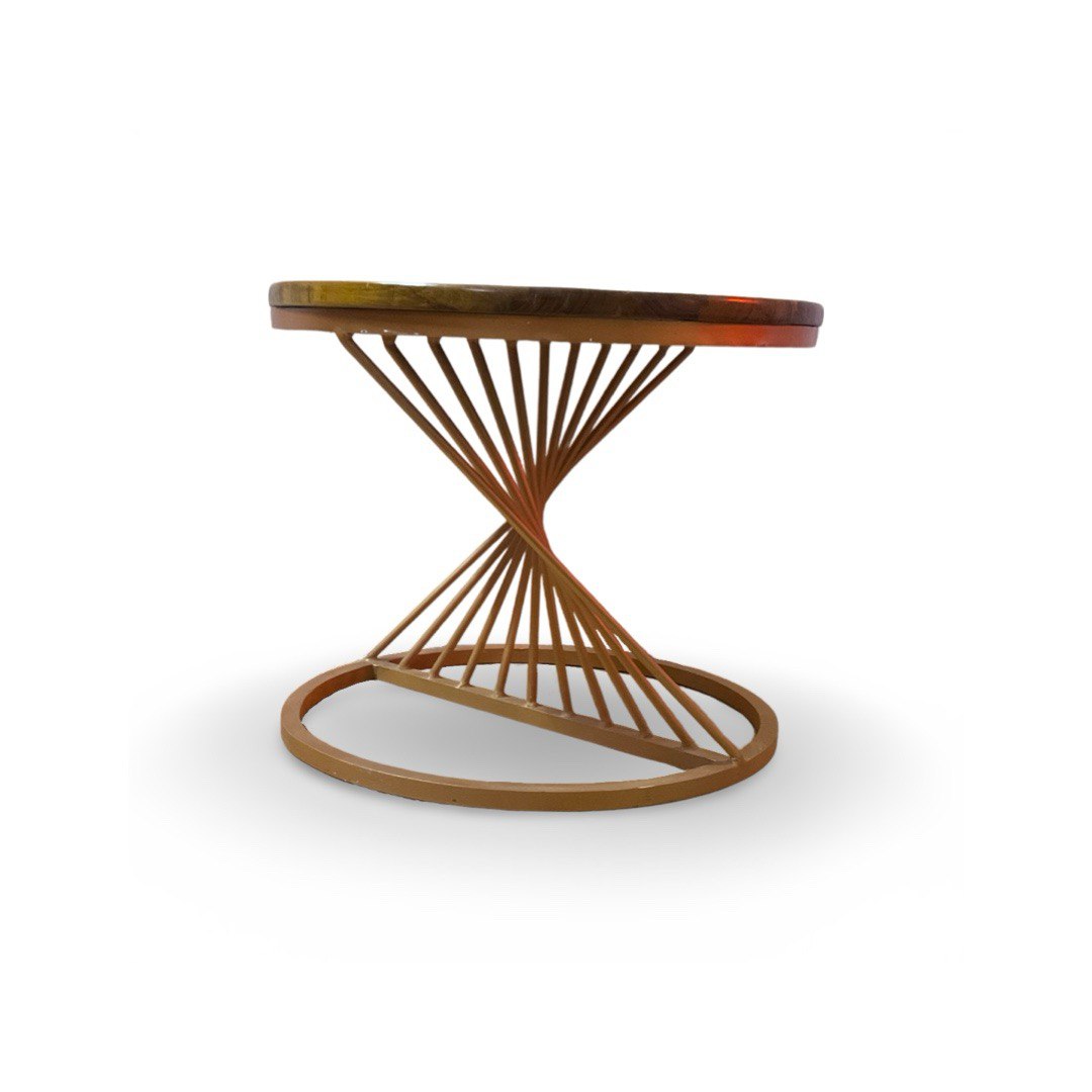 Coffee Table with Teak Wood Top having Inclined Rod Design