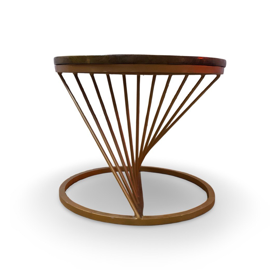 Coffee Table with Teak Wood Top having Inclined Rod Design