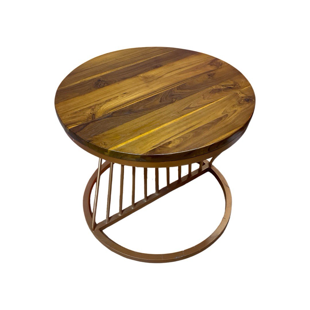Coffee Table with Teak Wood Top having Inclined Rod Design