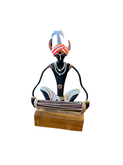 Handcrafted Adivasi Musician Steel Table Decor Sculpture