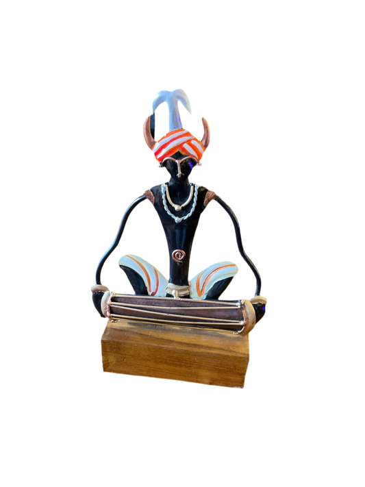 Handcrafted Adivasi Musician Steel Table Decor Sculpture
