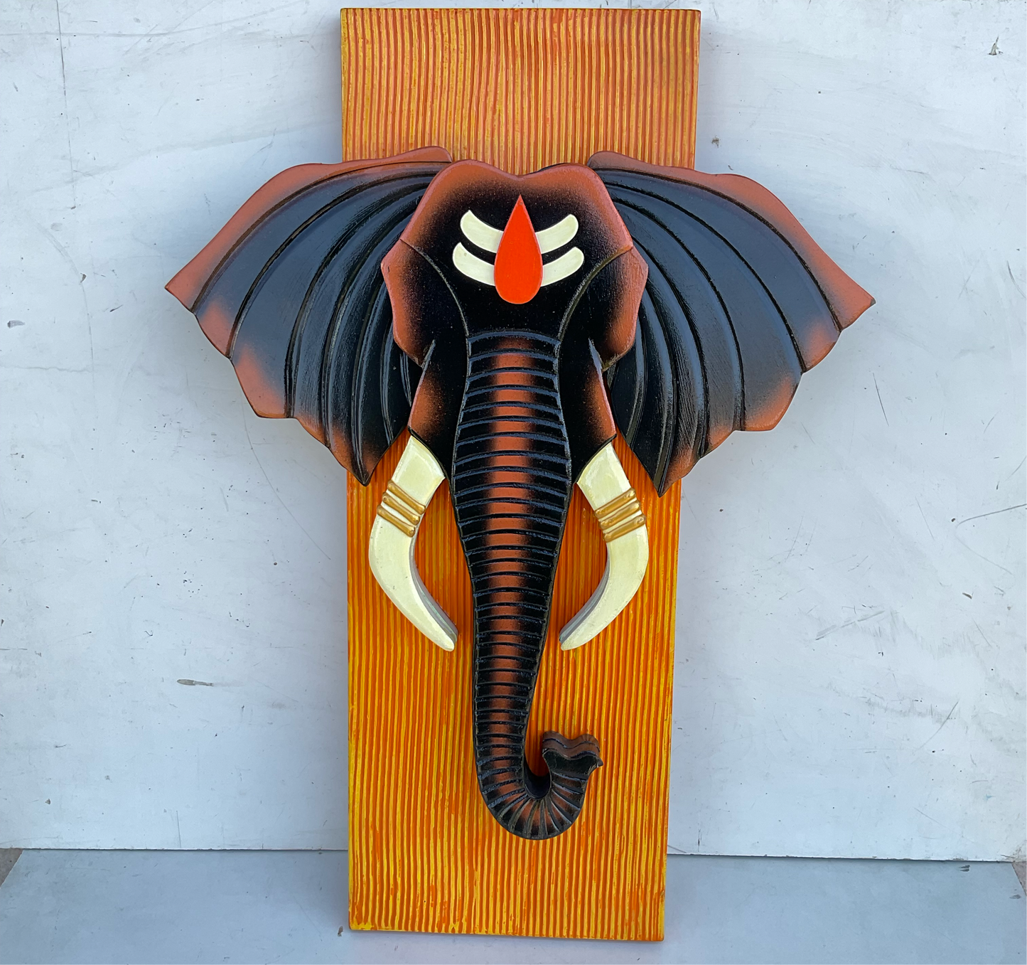 Handcrafted Wooden Elephant Face Wall Art Sculpture