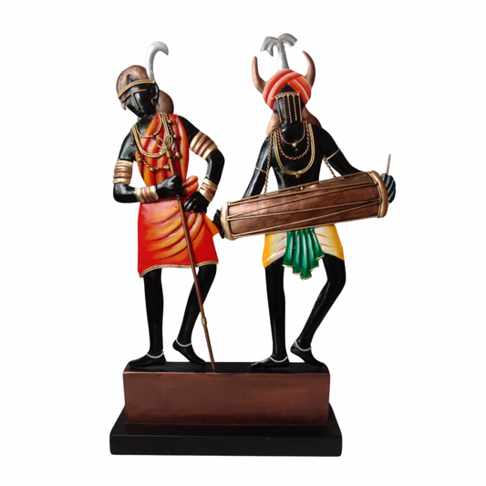 Handcrafted Adivasi Couple Steel Table Decor Sculpture