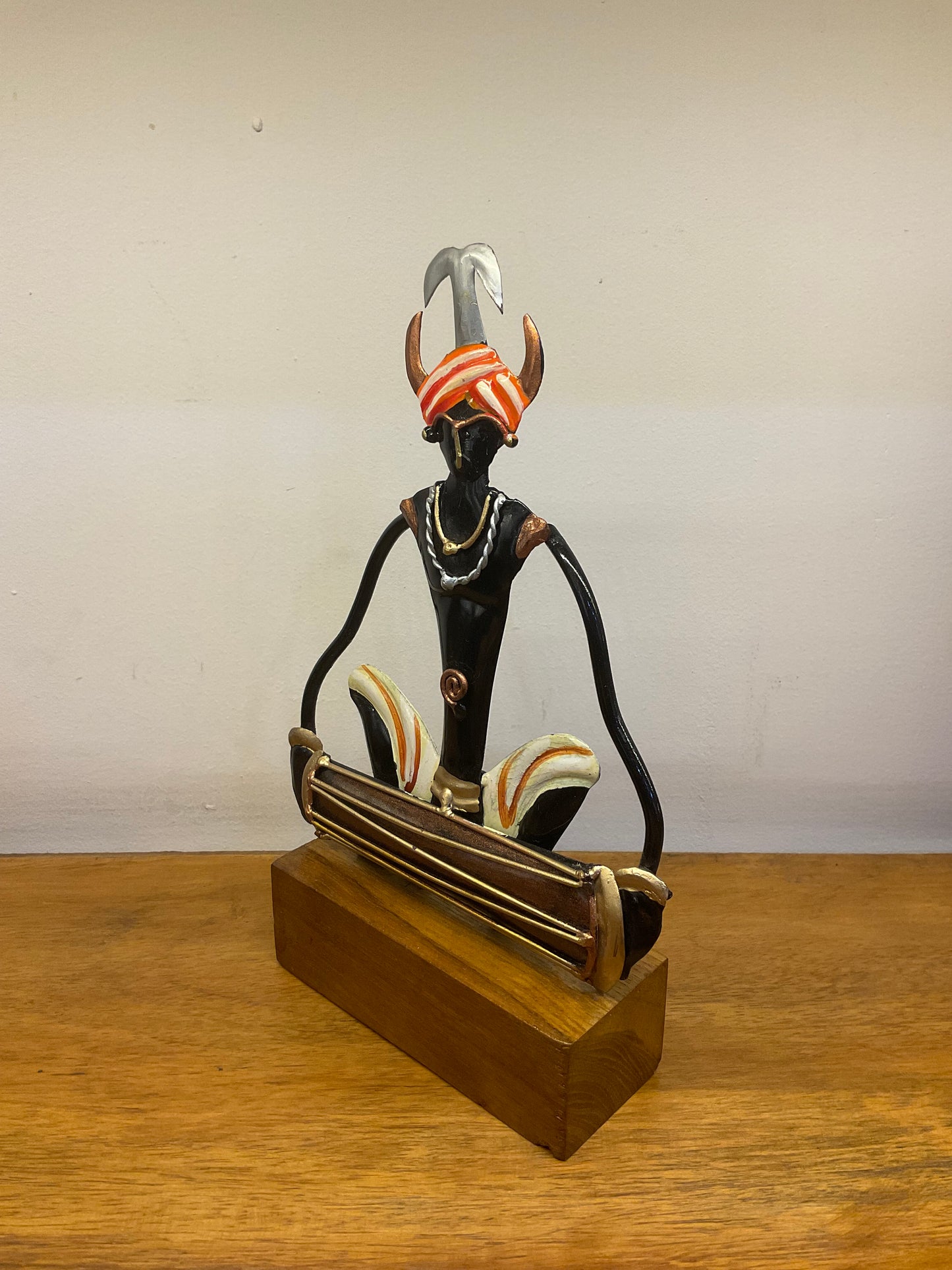 Tribal Man Playing Dholak Handcrafted Steel Table Decor Sculpture