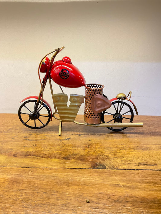 Handcrafted Bullet Pen Stand in Red Color Steel Table Decor Sculpture