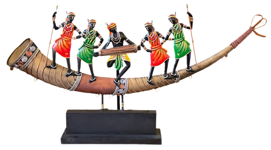 Handcrafted 05 Figures Adivasi Dance on Trumpet Steel Table Decor Sculpture