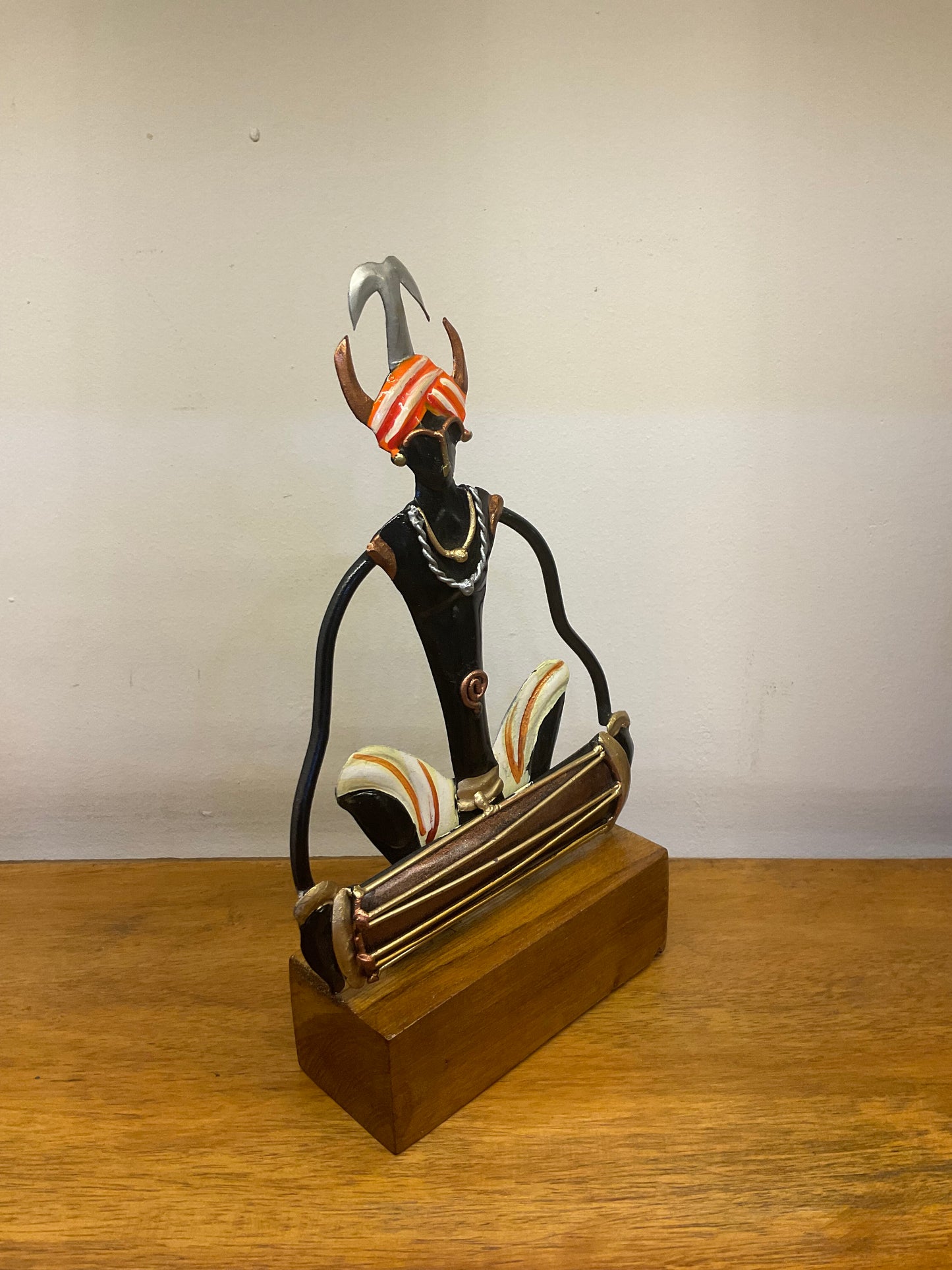 Tribal Man Playing Dholak Handcrafted Steel Table Decor Sculpture
