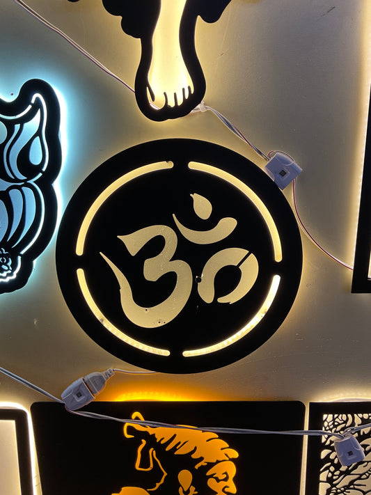 Om CNC Steel Wall Art Sculpture in Black with LED Light