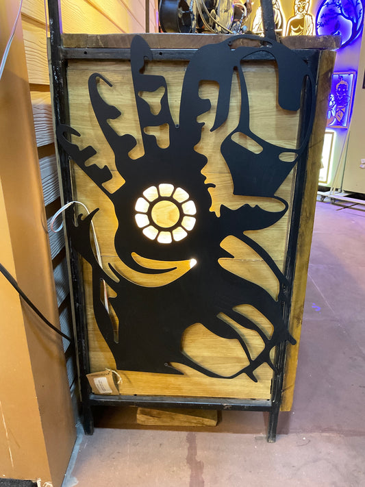 Iron Man CNC Steel Wall Art Sculpture in Black with LED Light