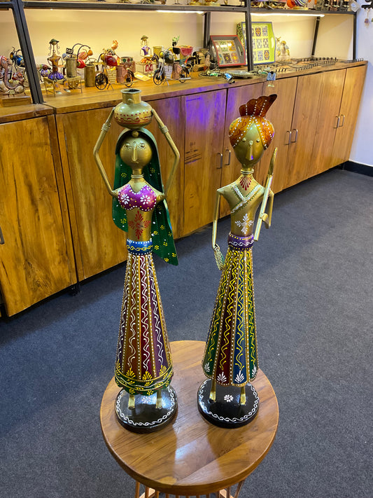 Rajasthani Couple Handcrafted Steel Table Decor Sculpture