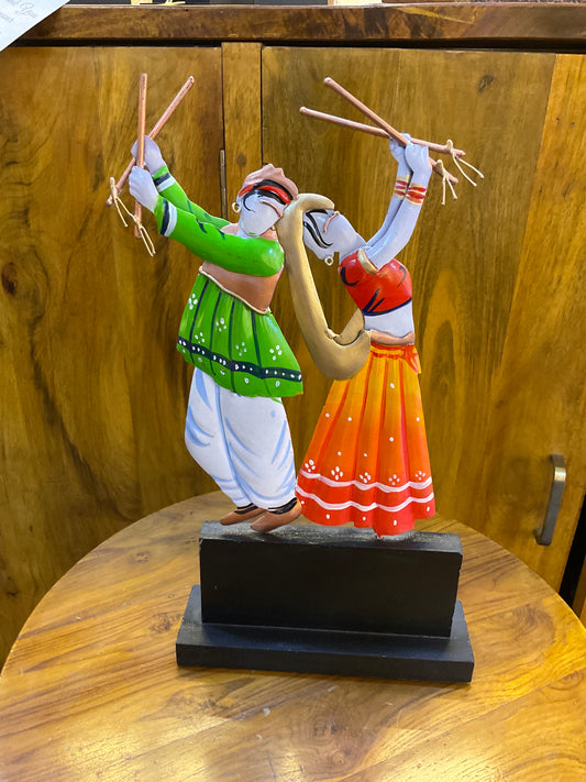 Handcrafted Dandiya Playing Steel Table Decor Sculpture