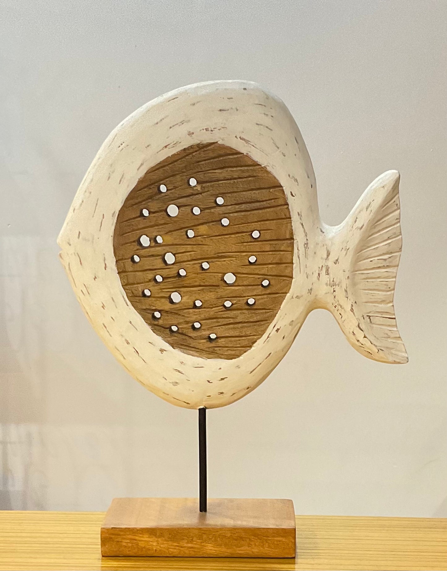 Handcrafted Wood Fish with Hole on Body Table Decor Sculpture