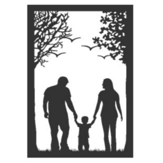 Family CNC Steel Wall Art Sculpture in Black with LED Light