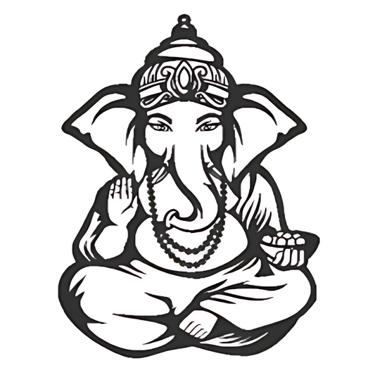 Shree Ganesh CNC Steel Wall Art Sculpture in Black with LED Light