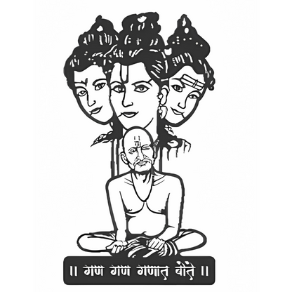 Datta Gajanan Maharaj CNC Steel Wall Art Sculpture in Black with LED Light