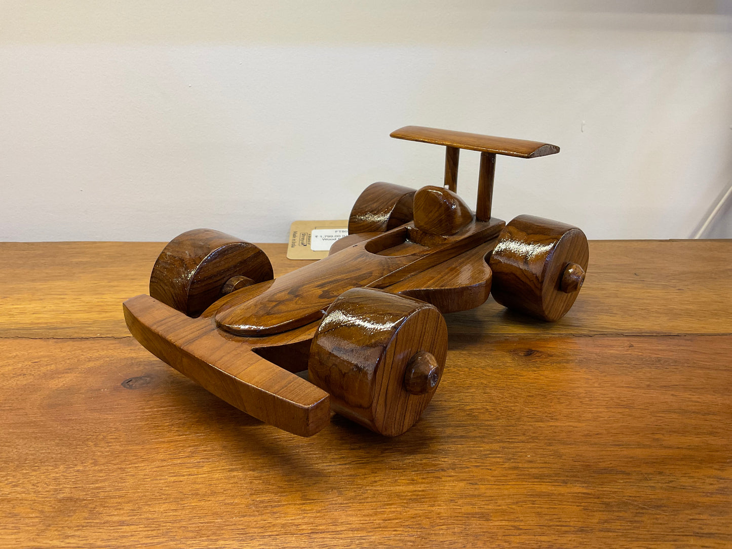 Handcrafted Teak Wood F1 Car Table Decor Sculpture