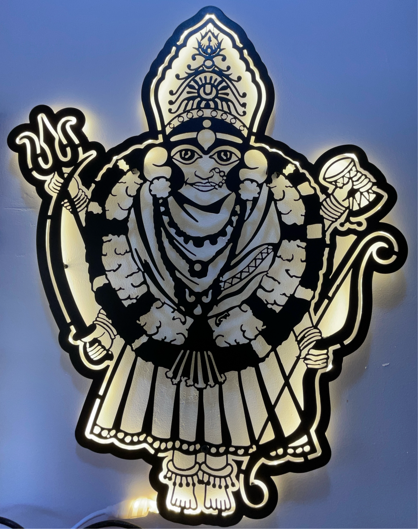 Mahalaxmi Jagdamba Devi Small CNC Steel Wall Art Sculpture in Black with LED Light