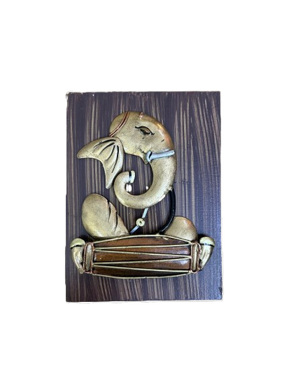 Handcrafted Set of 04 Golden Ganesha Steel Wall Art Sculpture