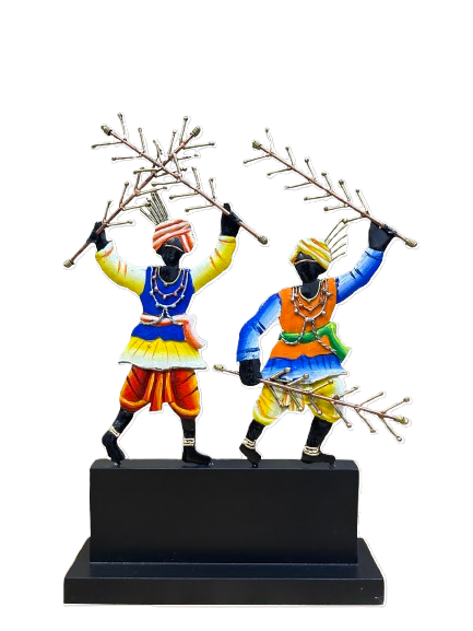 Handcrafted Adivasi Bhendi Dance Steel Table Decor Sculpture