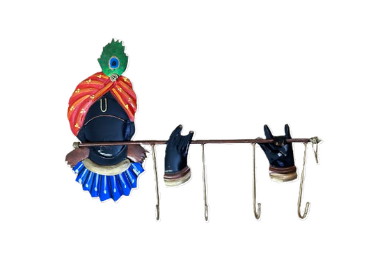 Handcrafted Blue Krishna Key Holder Metal Wall Art