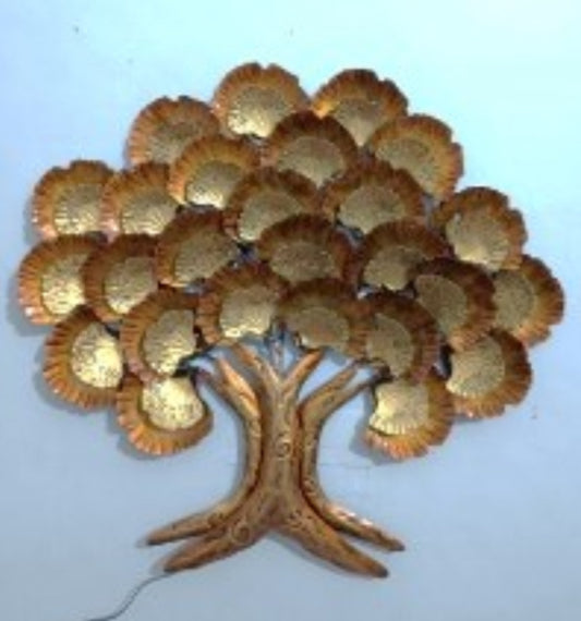 Handcrafted Golden Leaf Tree Frame with LED lights Steel Wall Decor Art