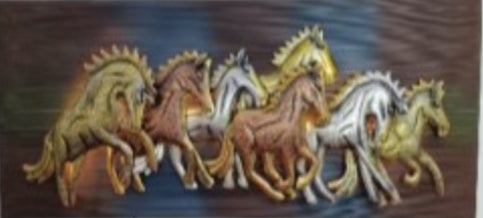 Handcrafted Seven Horses Frame with LED lights Steel Wall Decor Art