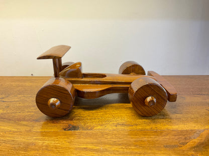 Handcrafted Teak Wood F1 Car Table Decor Sculpture