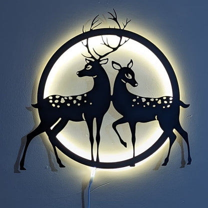 Couple of deer Steel Wall Art with LED Light