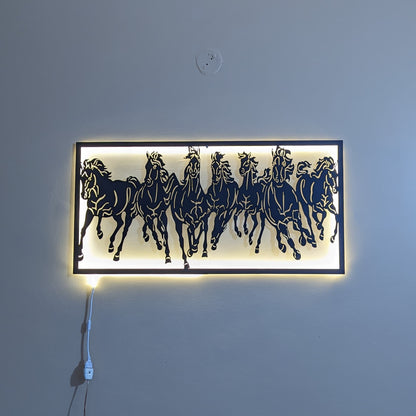 Seven Horses Steel Wall Art with LED Light