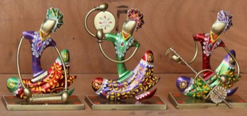 Handcrafted Set of 03 Musician Men Multi Color Steel Table Decor Sculpture