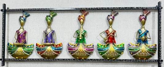 Handcrafted Set of 05 Musician Men Multi Color with Black Border Steel Wall Art Decor Sculpture