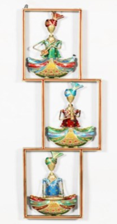 Handcrafted Set of 03 Musician Men Multi Color Horizontal Frame Steel Wall Art Decor Sculpture