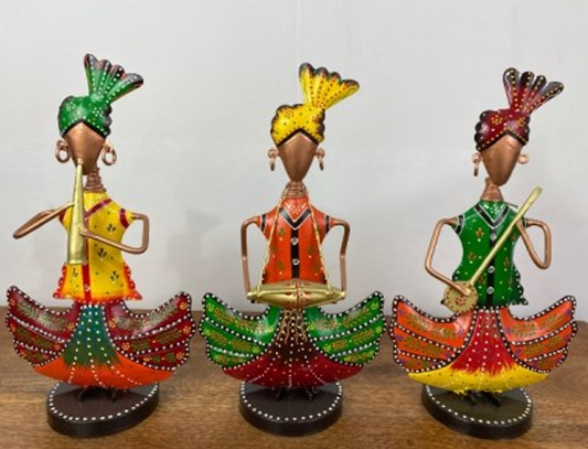 Handcrafted Set of 03 Musician Men Multi Color Steel Table Decor Sculpture