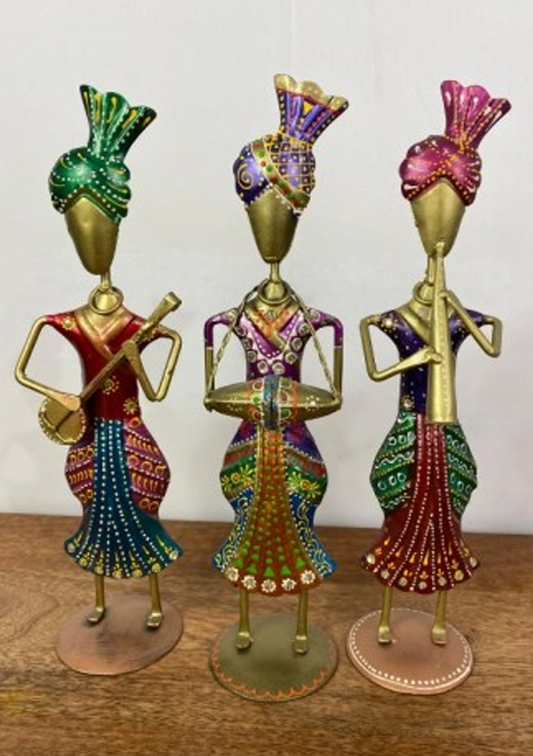 Handcrafted Set of 03 Musician Men Multi Color Steel Table Decor Sculpture